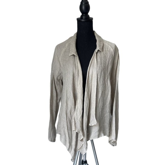 Staples Tan Linen Cardigan Sz L - Picture 1 of 7